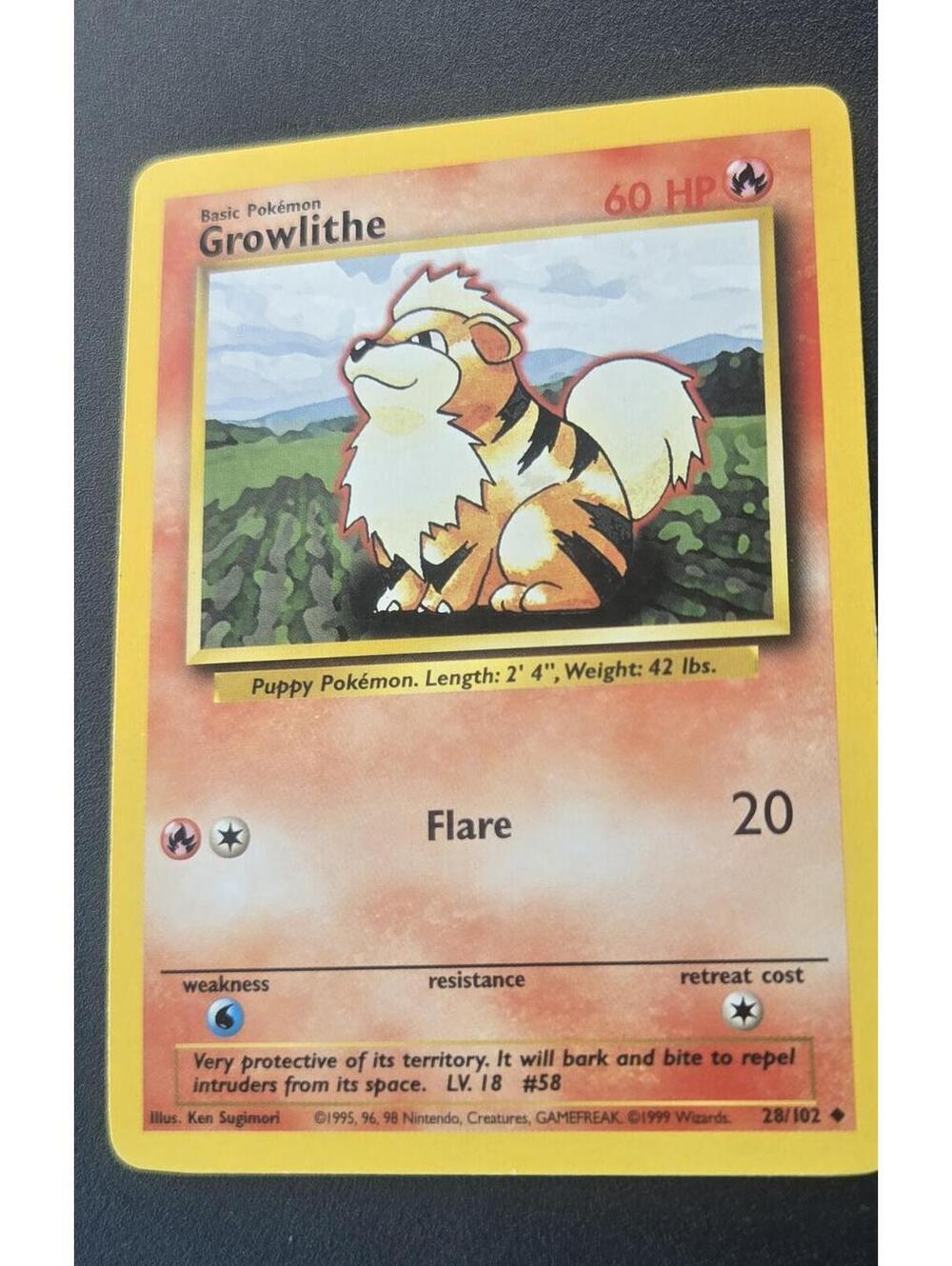 Growlithe Basic Pokemon Card 60 HP Flare